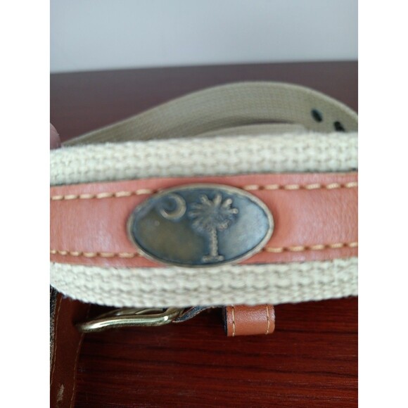 Zep Pro Leather & Canvas Belt Size 42 Brown Khaki Brass Buckle South Carolina - Picture 2 of 5